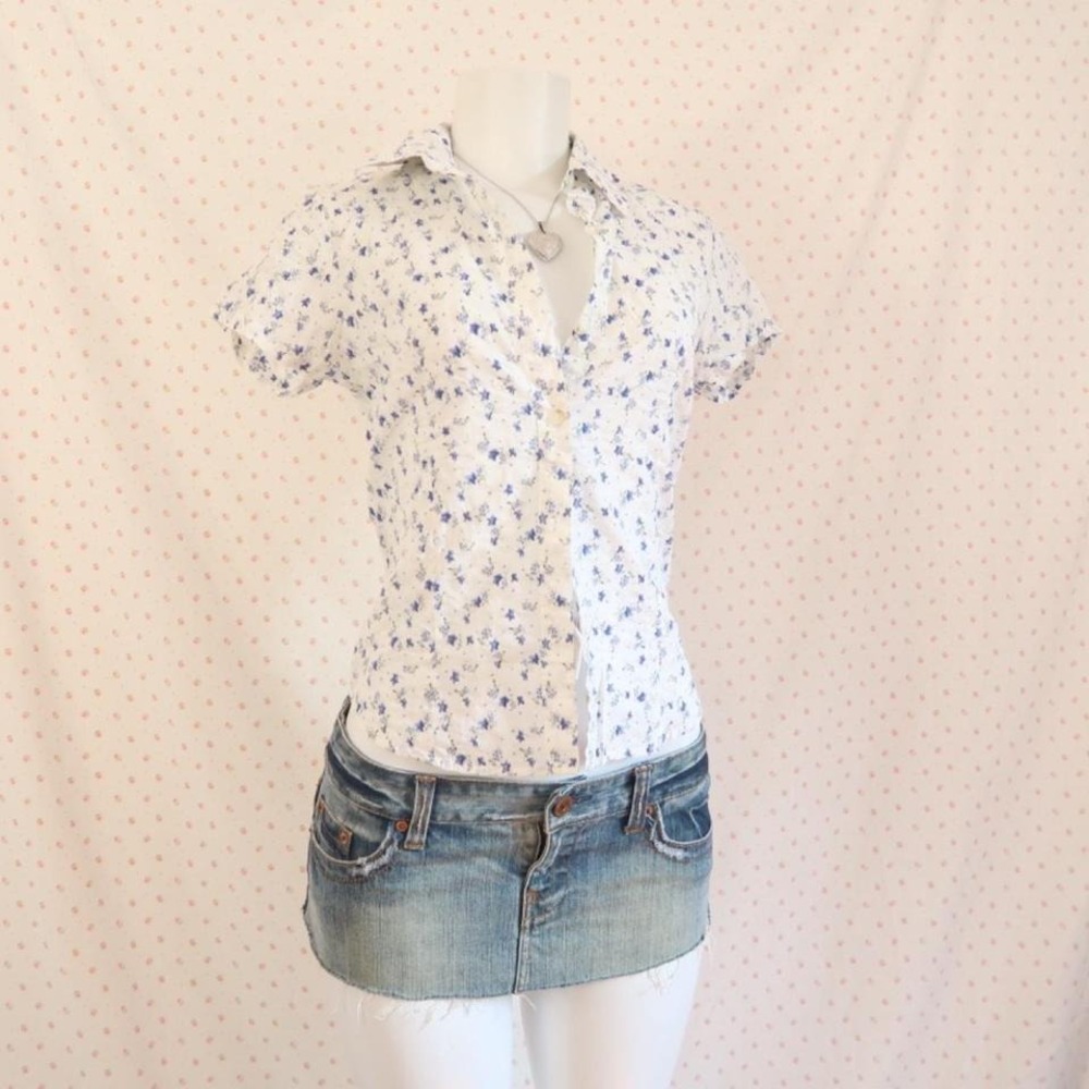 vintage jambangee floral button up top y2k coquette seersucker blouse - Picture 7 of 7